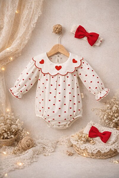 Chicsy بودي للفتيات الصغيرات ذو أكمام طويلة وياقة مكشكشة بنمط قلب أسود