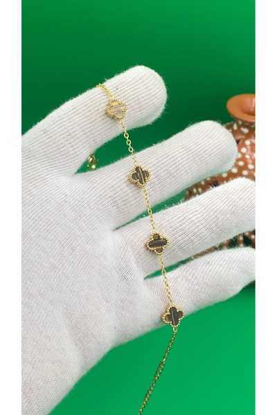 charmove ile kendinizi şımartın Gold Renk Yonca Desenli Minimal Bileklik