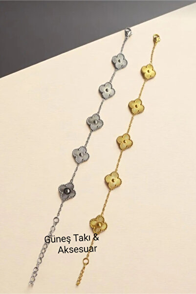 GUNESTAKI Gold Silver 5 yoncalı Celik bileklik 2li