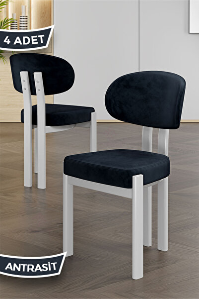 Canisa Dore Serisi 4 Adet Antrasit Babyface Kumaş Beyaz Metal İskeletli Mutfa...