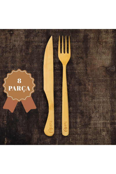 Hakiki Store Şimşir 8 Piece Dessert Fork and Knife Set 18 cm