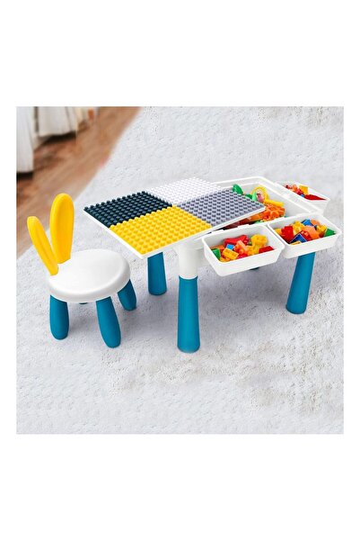 ElastiX shop Masa pentru copii + 1 scaunel + 186 cuburi si 4 cutii depozitare, Elastix