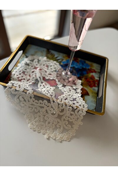 Ceki Home Elara Dantelli Tepsi Örtüsü – Krem | 34×30 cm