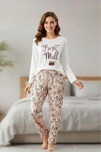 PEMBİŞ HOMEWEAR طقم بيجامة نسائي بأكمام طويلة-sezm-48