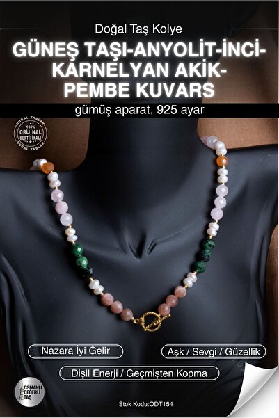 OSMANLI DOĞAL TAŞ SERTİFİKALI Güneş Taşı-Anyolit-İnci-Karnelyan Akik-Pembe Ku...