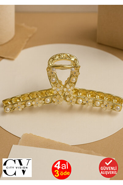 cityvision Agrafă de păr din aur model perle și flori – Agrafă elegantă 11 cm