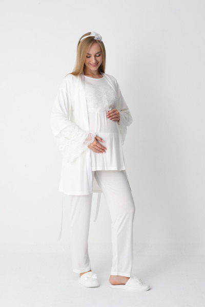 LOHOUSE Women's Special Lace Design Cotton Maternity Pajama Set with Dressing...