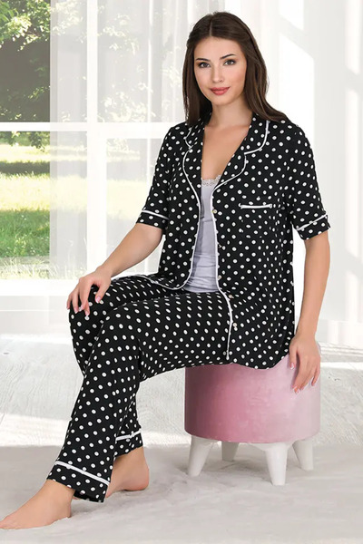aynora Women's Polka Dot Buttoned 3-Piece Pajama Set