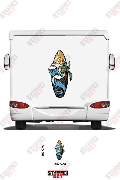 STİCKERCI BEY ملصق لوح التزلج على الماء بتصميم النخيل والشمس على شكل عربة متنقلة