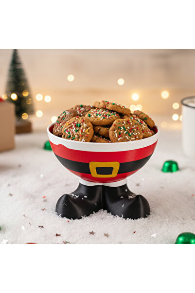 ESWorx Yılbaşı Tema Ayaklı Sunumluk Kase Seti | Noel Baba & Elf 3D Baskı PLA