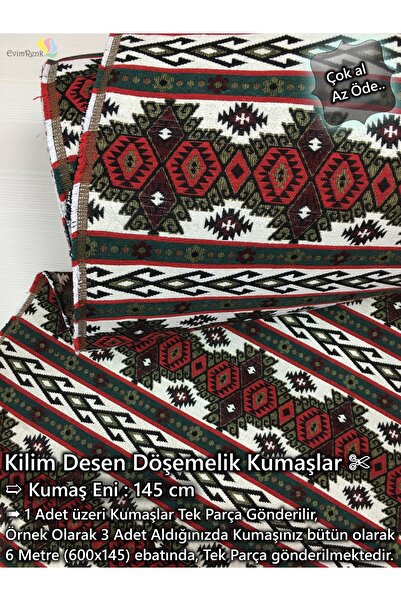 Renk Tekstil Anatolia Etnik Dokuma Kilim Şark Desenli Kumaş - Döşeme - Minder...