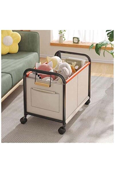 BLOOMING TIME Toys Organizer Storage Trolley Rack - Beige, Four-Wheeled, Large Capacity