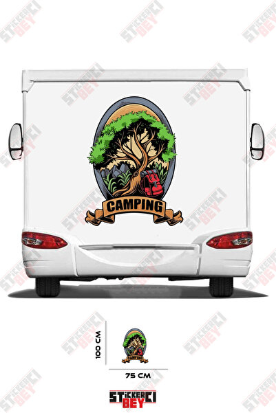 STİCKERCI BEY ملصق كارافان مطبوع عليه صورة شجرة مع عبارة 'CAMPING'