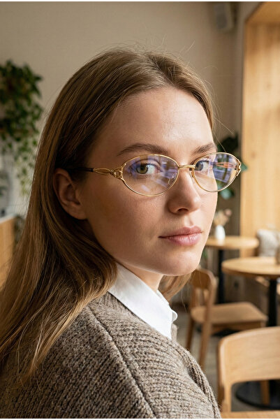 TARSS Pera Gold Stylish Metal Oval Blue Light Protection Glasses |   Handmade