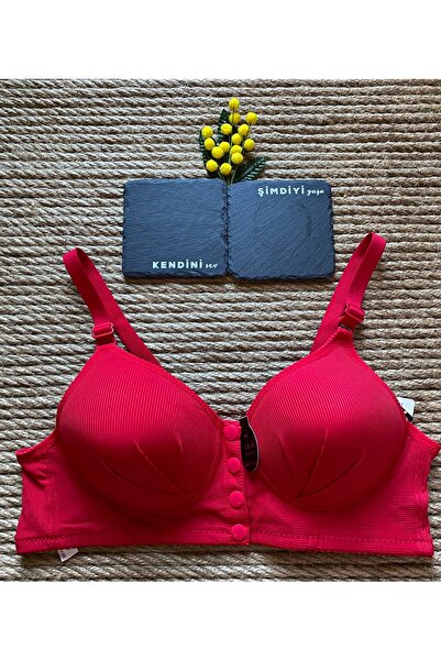 MFÖ İÇ ÇAMAŞIRI Women's Bra Front Closure Snap Button Comfortable Basic Plain Bra