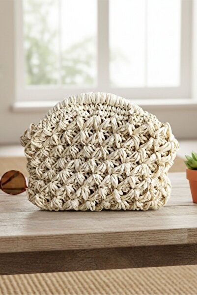 Uretti - Nazlı 4607 6163 Handmade Raffia Rope Clutch Bag / 19 X 26 cm