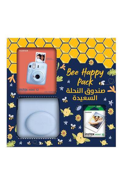 Fujifilm مجموعة Instax Camera Mini 12 Bee Happy (أزرق فاتح)