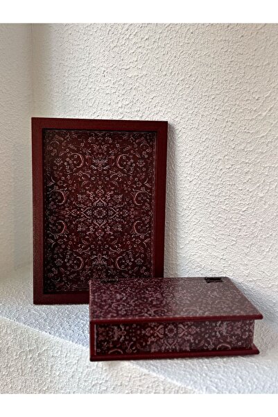 DEKORMED صندوق خشبي مزخرف بنمط دمشقي باللون العنابي ومجموعة منظمين مكونة من قطعتين