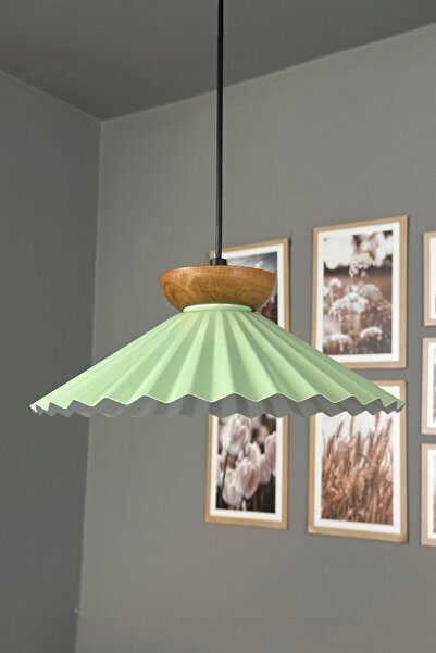 Bamyum Avilla Mint Yeşili Ahşap Tabak Tekli Metal Avize Rustik Cafe Mutfak De...