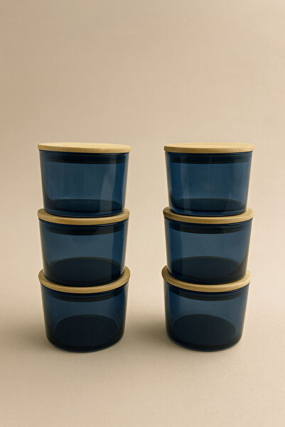 Fhilli Vetro - Set of 6 Glass Breakfast Bowls with Bamboo Lids 220 Cc