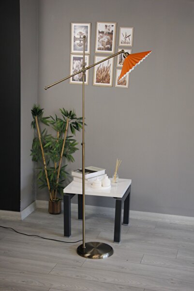 Bamyum Avilla Turuncu Eskitme Makas Gövde Lambader Tepsili Dekoratif Metal Zemin Lambası