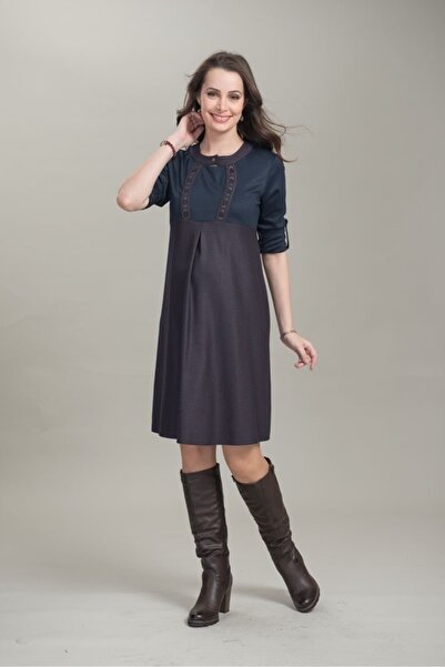 Desen Hamile Giyim Lacivert Kısa Hamile Elbise