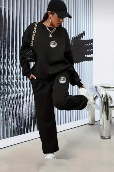 NO 601 Pantaloni de sport negri pentru femei, cu gâtul în formă de O, Disco B...