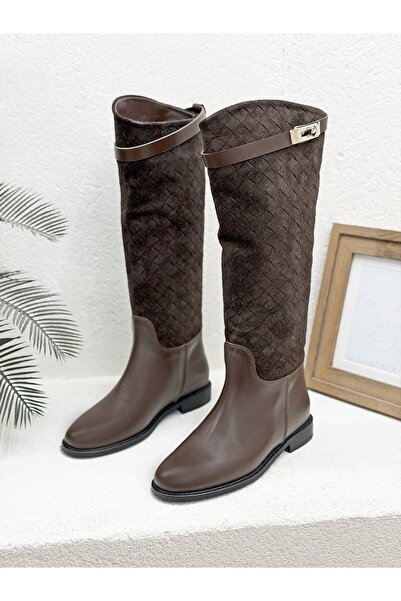 NUR KARACA 26K7980 HAKİKİ DERİ YANI TOKA DETAYLI ÇİZME KADIN