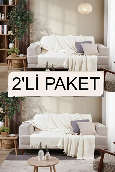 Miracolo Home 2'li Paket Pamuklu Önden Saçaklı 170x210 Koltuk Örtüsü