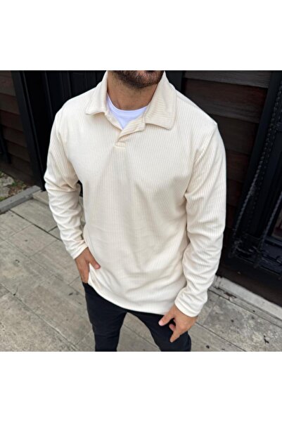 NERA GİYİM Men's Regular Fit Placketed Apache Collar Corded Fabric Terry Swea...