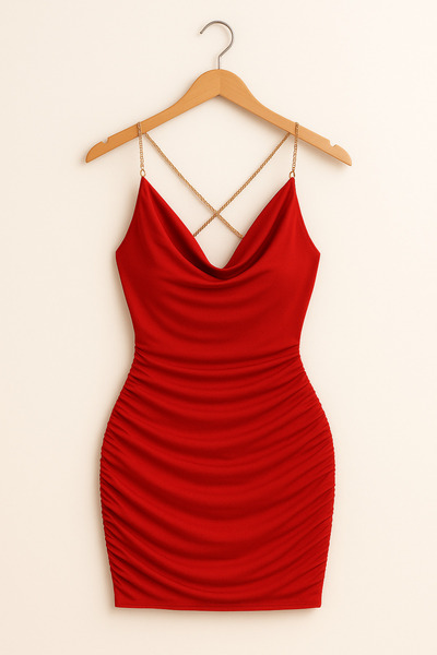 SİTRİNA فستان قصير بياقة ديجاجيه مع سلسلة ورباط