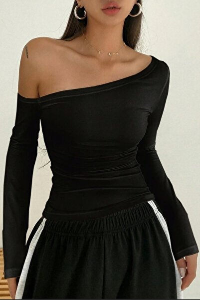 World Fashion Trends Wft9247 Natural Viscose Fabric Open Shoulder Long Sleeve Stretchy Blouse