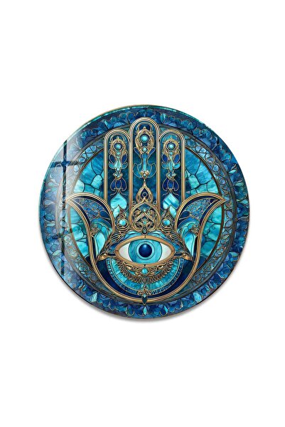 myphotostation Mistik Hamsa Eli ve Nazar Boncuğu Yuvarlak Kırılmaz Cam Duvar ...