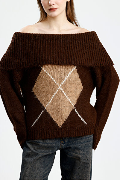 Figo Baklava Patterned Madonna Collar Women's Sweater