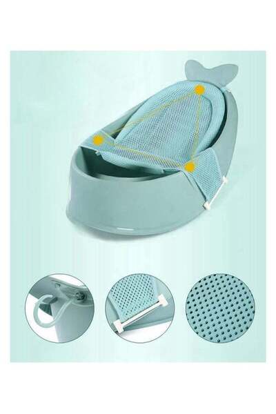 BLOOMING TIME حوض استحمام للأطفال الرضع مزود ببطانة شبكية آمنة - تصميم محمول مانع للانزلاق، وشبكة سريعة الجفاف، وسدادة تصريف