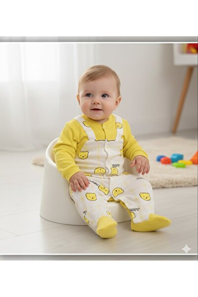 Bip Baby Little Teddy Bear Printed Baby Boy Jumpsuit with Booties
