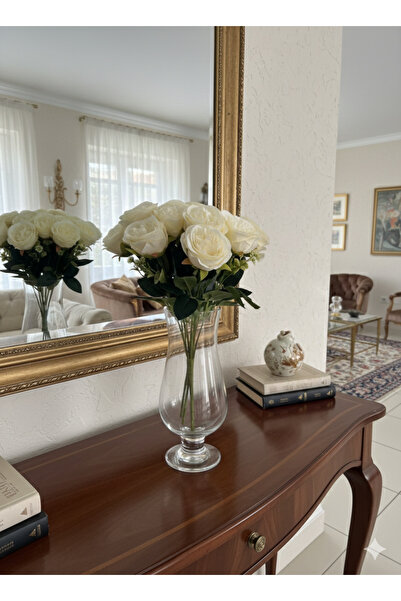 BAKBURAYA YAPAY ÇİÇEKÇİLİK 35 cm trandafir bujor englezesc culoare CREMĂ decor vază pentru casă