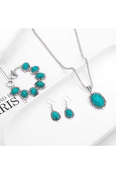 OEMN Set elegant de bijuterii, EVNC, turcoaz vintage, 3 piese