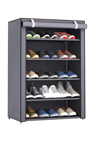 BLOOMING TIME رف أحذية بخمسة أرفف بإطار من الفولاذ المقاوم للصدأ، لون رمادي