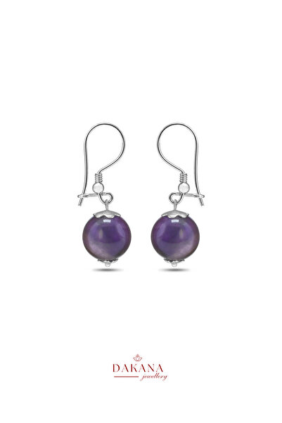 DAKANA JEWELLERY Sertifikalı Ametist Doğal Taş Koç Burcu 925 Ayar Gümüş Küpe