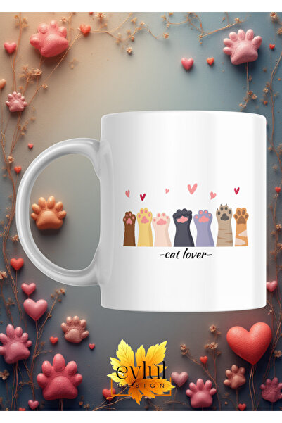 Eylül Design Cute Paws Cat Lover Fun Custom Design Printed Mug Cup Gift Tea-C...