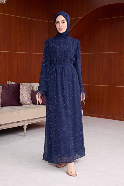 Hülya Keser Asel Taş İşleme Detaylı Abiye - Lacivert