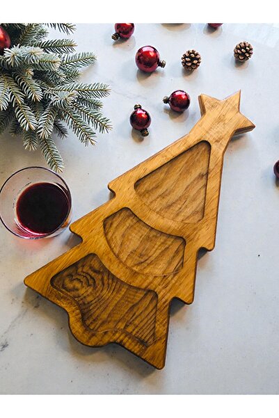 kılıç ahşap CNC & LAZER Wooden Pine Tree Presentation Plate - 40 cm - Presentation Tray - New Year's Plate - New Year's Presentation Stand