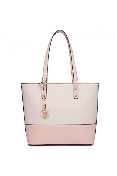 Miss Lulu Set de geantă de mână pentru femei - 3 piese, piele ecologică (LG2023PKBG) roz/bej