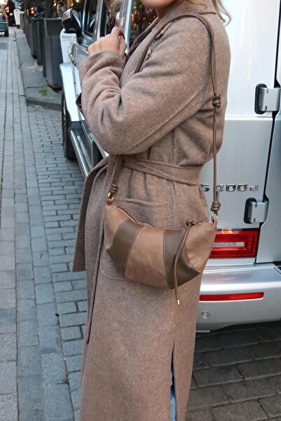 Tina İstanbul Kruvasan Süet ve Deri Omuz Çantası Vizon