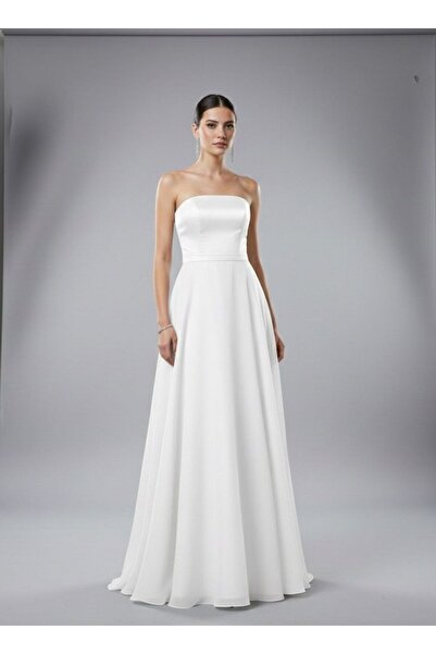 Tangül&Ali'S Moda Evi Straplez Beyaz Uzun Elbise