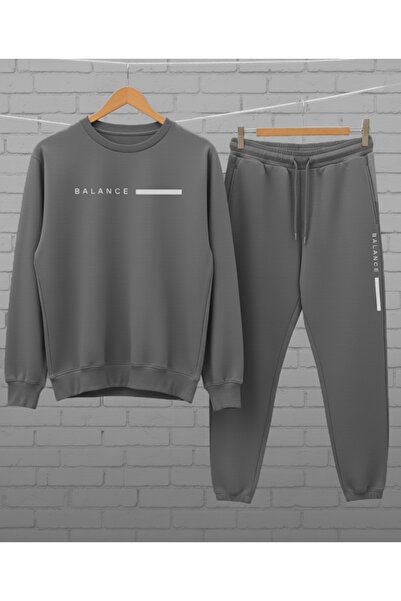 MARECASH Bisiklet Yaka Balance Baskılı Eşofman Takımı Oversize Unisex Kışlık ...