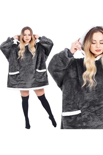 Huggle hoodie - Oversized Hooded Blanket with Sleeves and Front Pocket (One S...