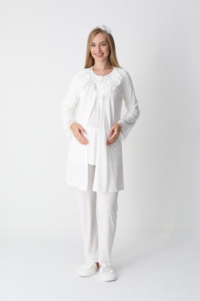 LOHOUSE Women's Special Lace Detailed Design Maternity Pajama Set with Dressi...