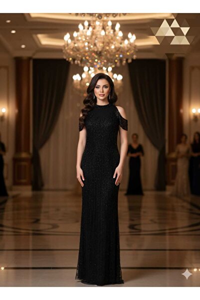 Zeyn KADIN ABİYE İŞLEME VE BONCUK DETAYLI UZUN ELBİSE